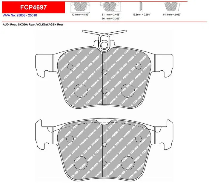 Ferodo Brake Pads FCP4697 - Volkswagen Golf "R" MK7 - Rear