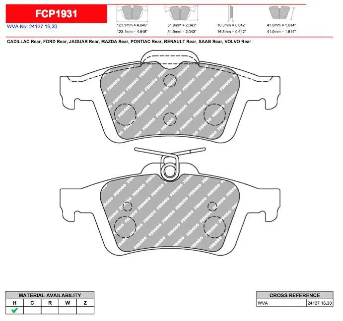 Ford Focus RS Rear Brake Pads FCP1931 - Ferodo DS2500 Compound