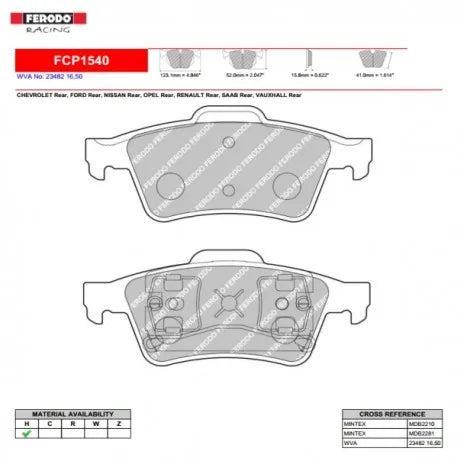 Ferodo Brake Pads FCP1540 - Ford Fiesta R2 Rear