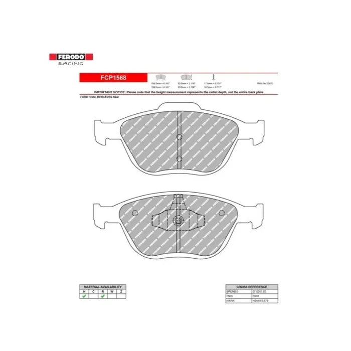 Ferodo DS3000 Brake Pads FCP1568 - Ford Fiesta ST150/ST170 Front