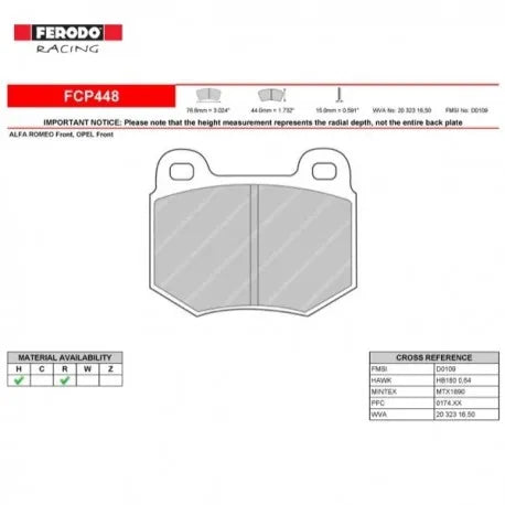 Ferodo Brake Pads FCP448 - ALFA ROMEO - 75 Front Brake Pads