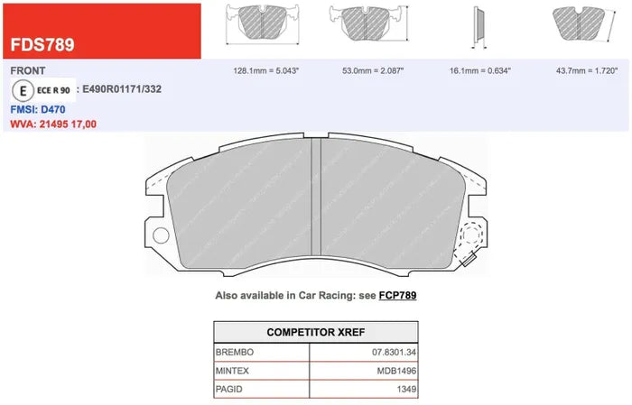 Ferodo DS Performance Brake Pads FDS789 - Subaru Impreza 1.8 & 2.0 16V Front