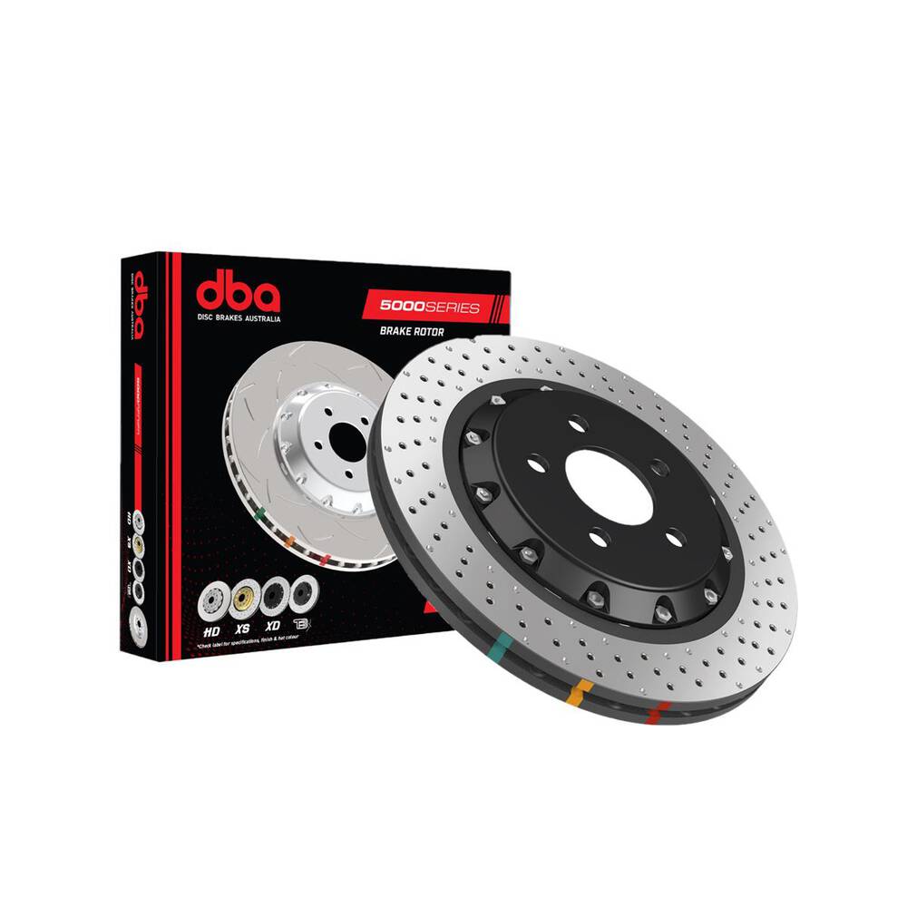 DBA 5000 Series T3 Cross Drilled Dimpled Brake Rotor With Hat - Ford Mustang GT FN 2017-2023